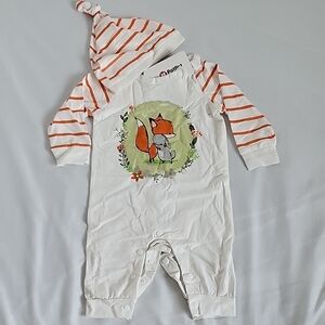 PatPat Orange and White Fox Print Kids One Piece